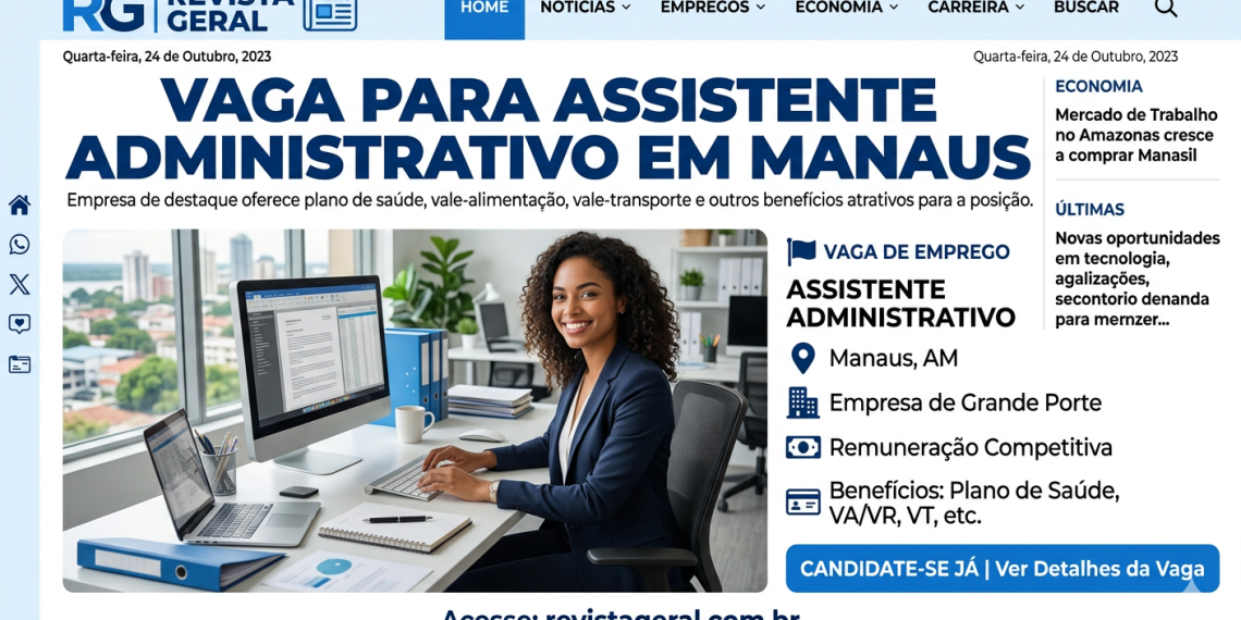 Assistente Administrativo em Manaus: veja requisitos, benefícios e como enviar currículo para essa oportunidade
