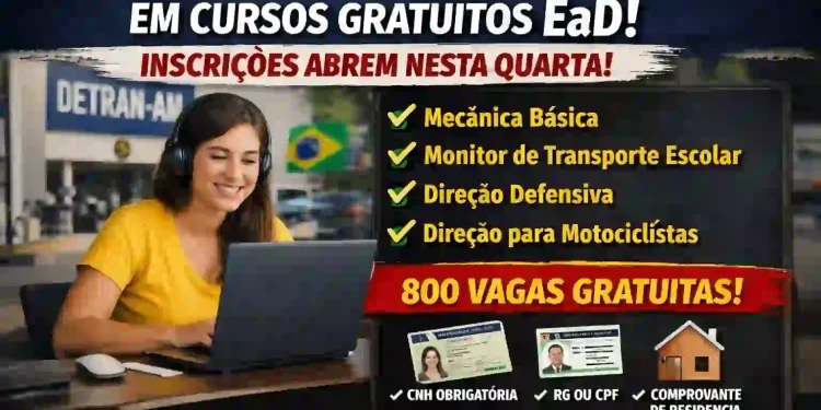 Detran-AM abre 800 vagas em cursos gratuitos EaD: inscrições começam nesta quarta