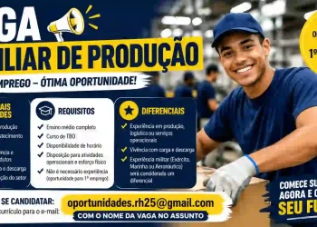 Empresa abre vaga para Auxiliar de Produção sem experiência e oferece oportunidade de 1º emprego