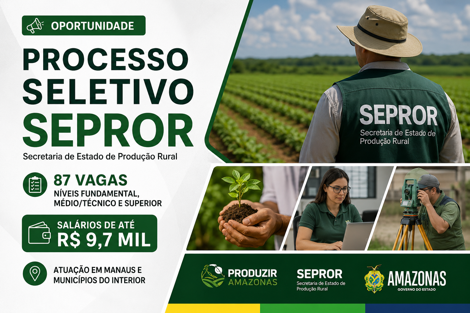 Processo seletivo da Sepror abre 87 vagas com salários de até R$ 9,7 mil
