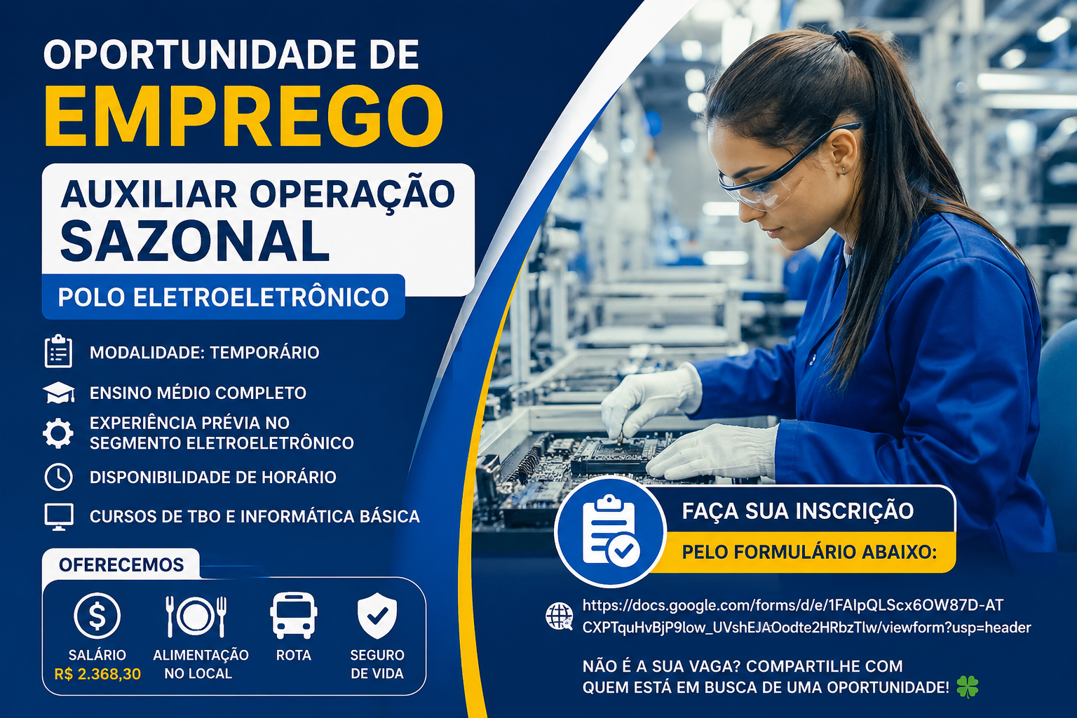 Auxiliar Operação Sazonal no Polo Eletroeletrônico abre vaga em Manaus