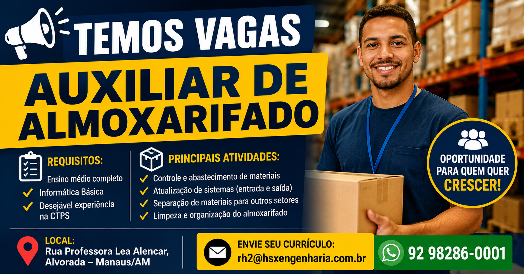 Auxiliar de Almoxarifado em Manaus: Empresa Abre Vaga com Ensino Médio Completo e Informática Básica