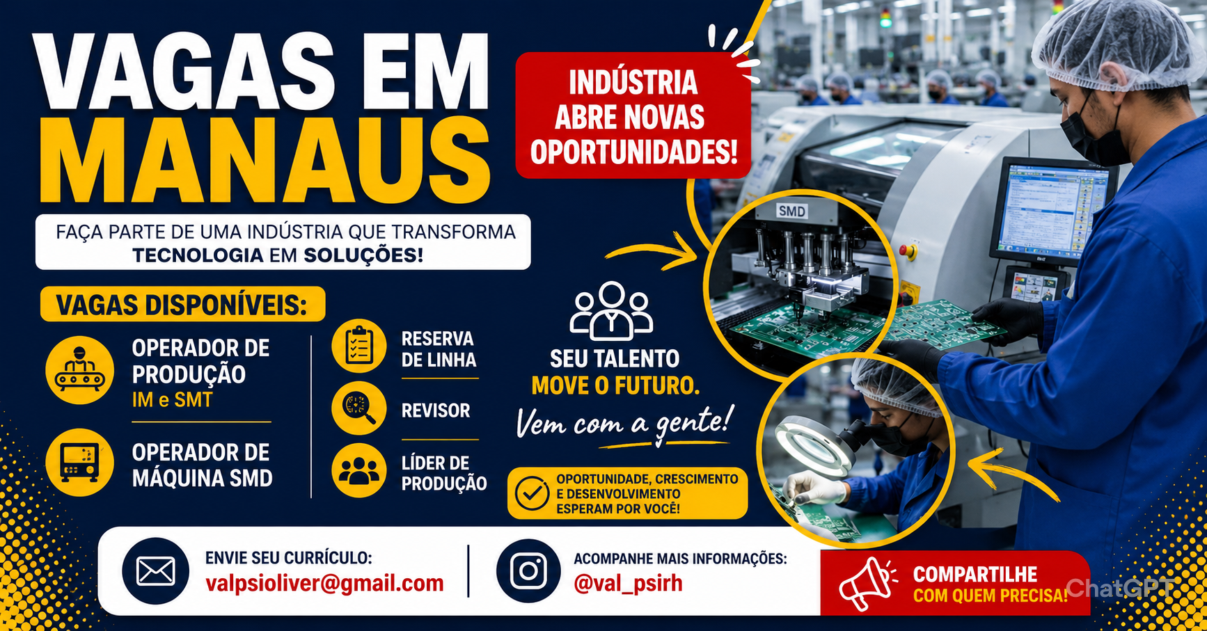 Vagas em Manaus: Indústria abre seleção para Operador de Produção, Revisor e Líder de Produção