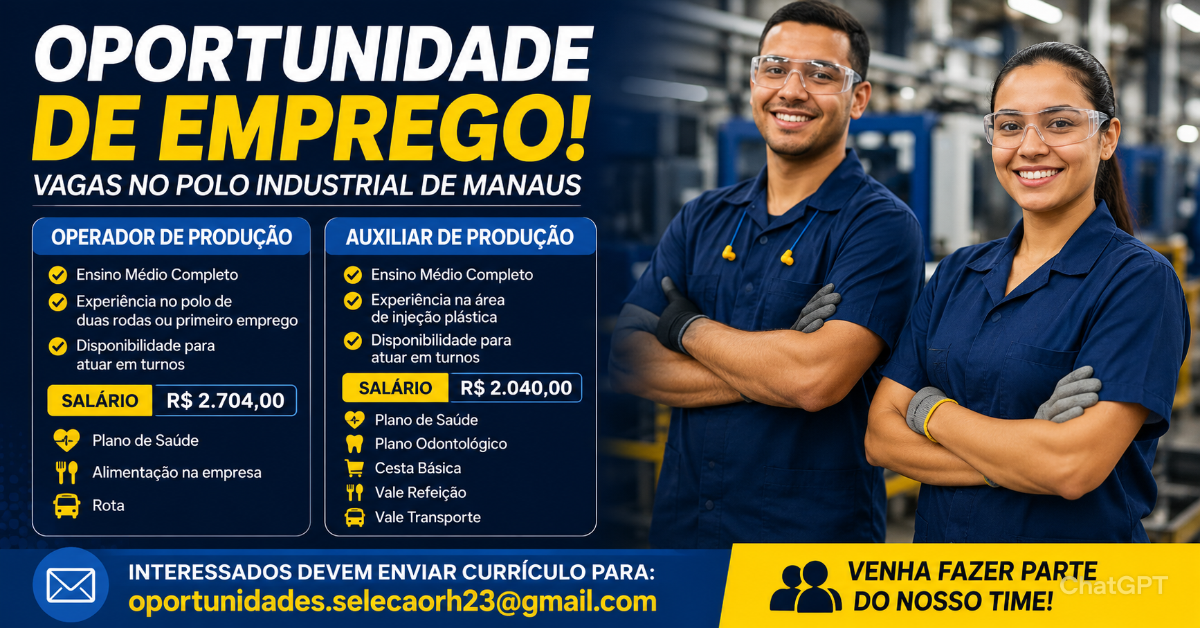 Operador de Produção e Auxiliar de Produção: Empresas Abrem Vagas em Manaus com Salários de até R$ 2,7 Mil