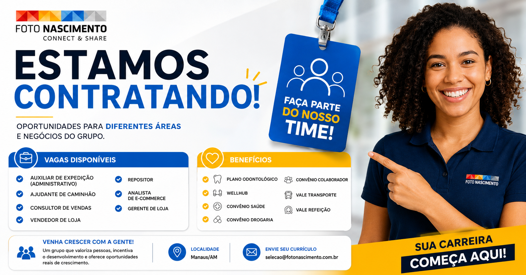 Foto Nascimento abre vagas de emprego em Manaus para diversas áreas