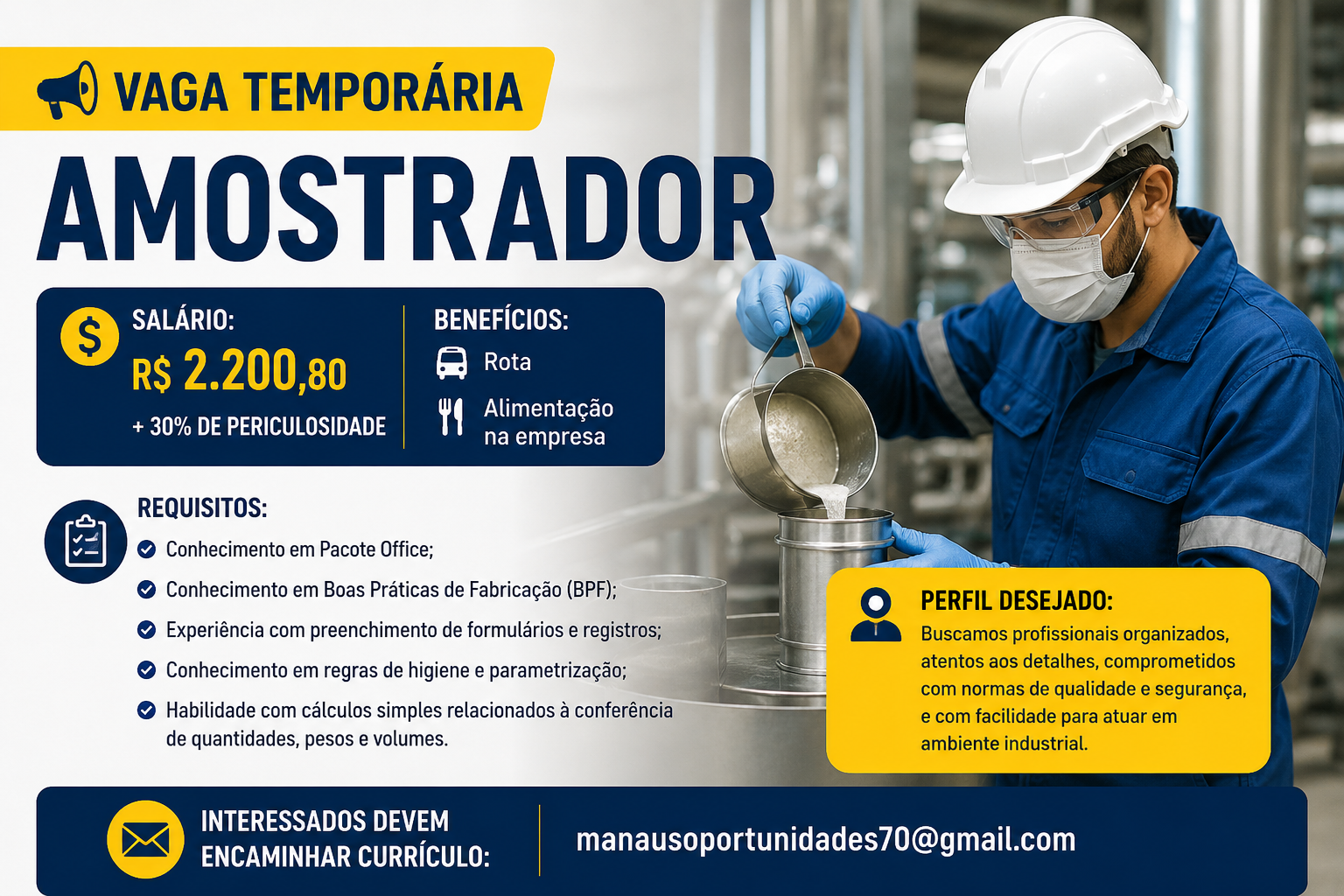 Vaga de Amostrador em Manaus: Salário de R$ 2,2 Mil + Benefícios