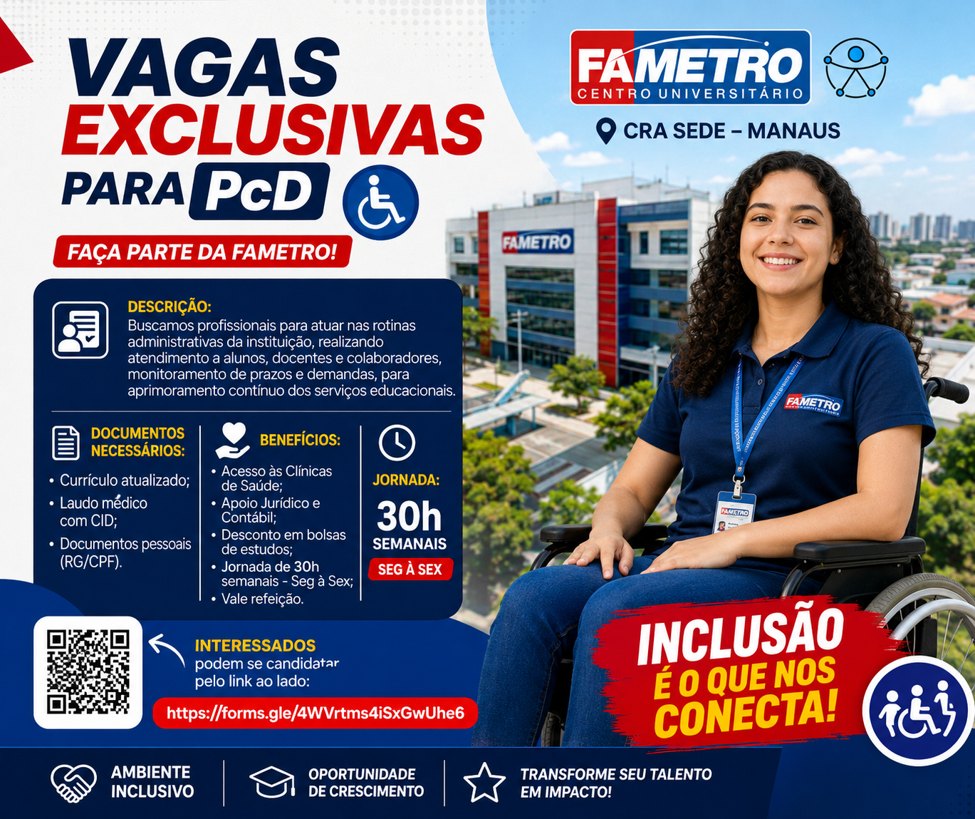Fametro abre vagas exclusivas para PcD em Manaus com benefícios
