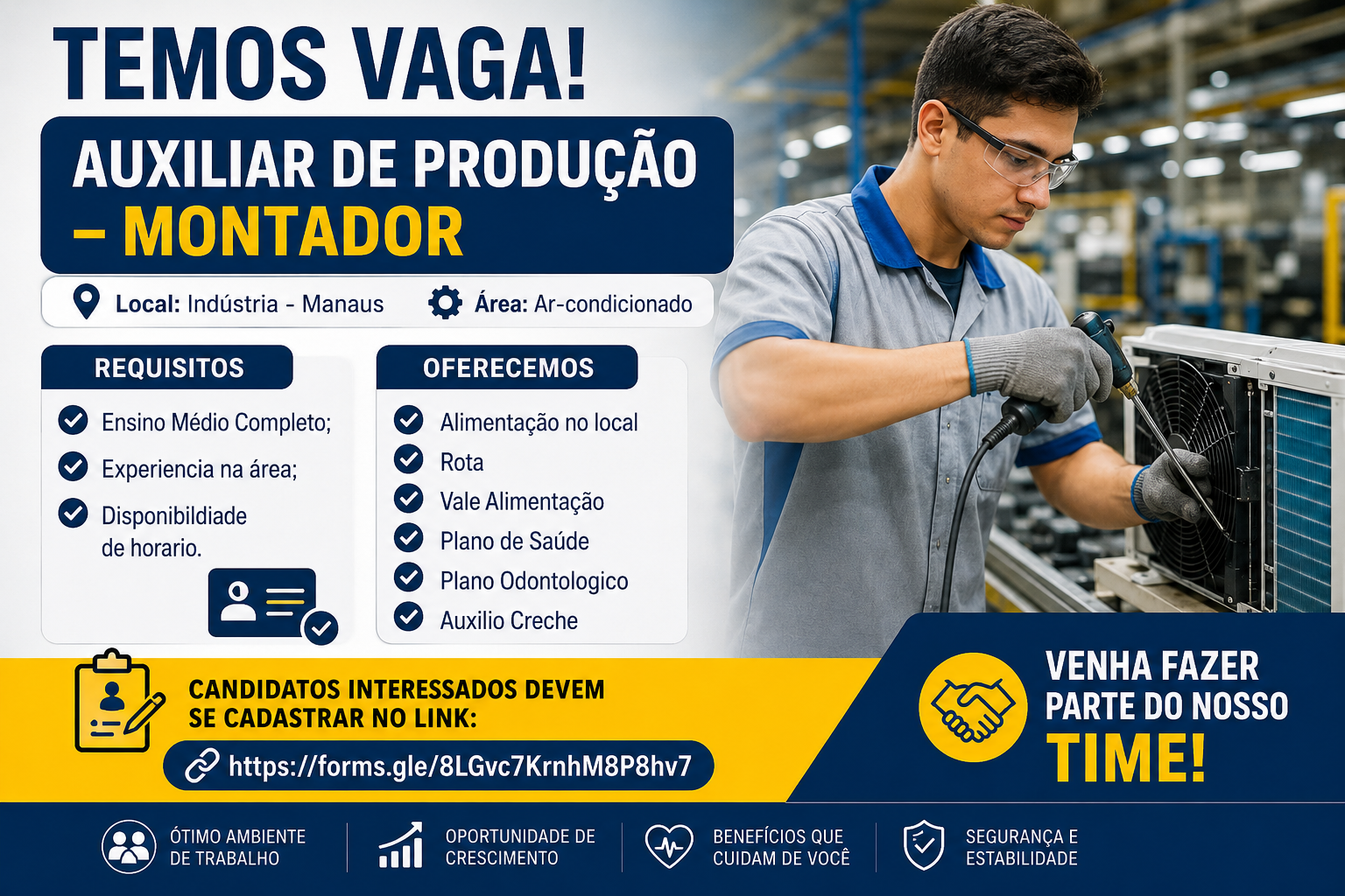 Vaga para Auxiliar de Produção – Montador em Manaus | Indústria Contrata