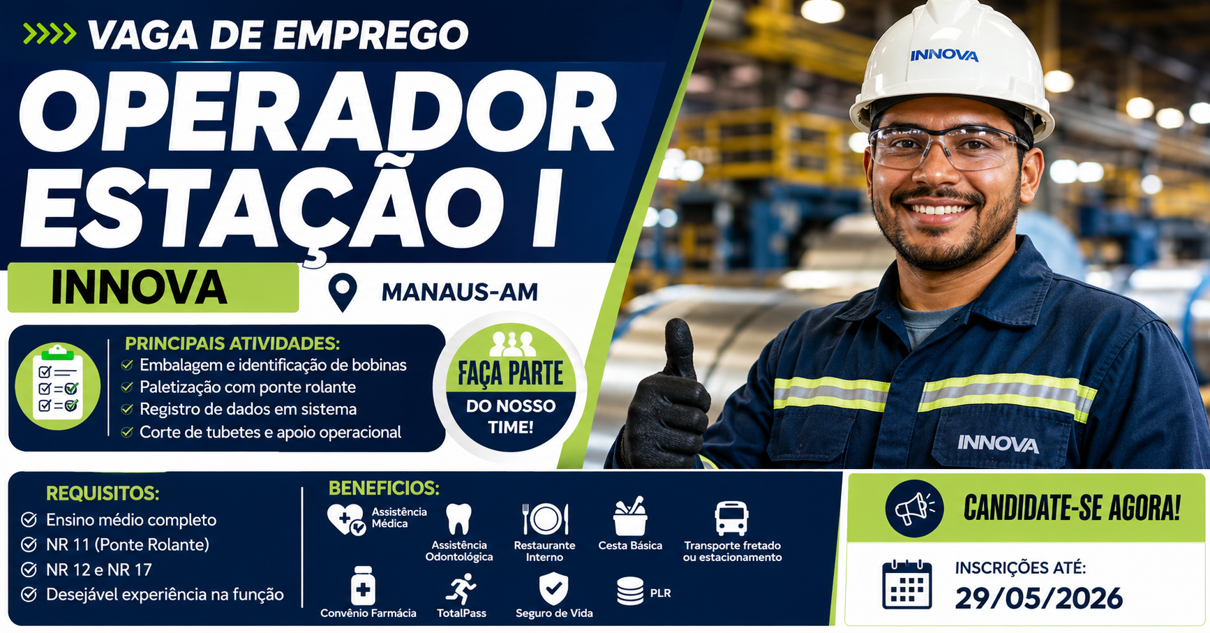 Operador Estação I – INNOVA abre vaga de emprego em Manaus