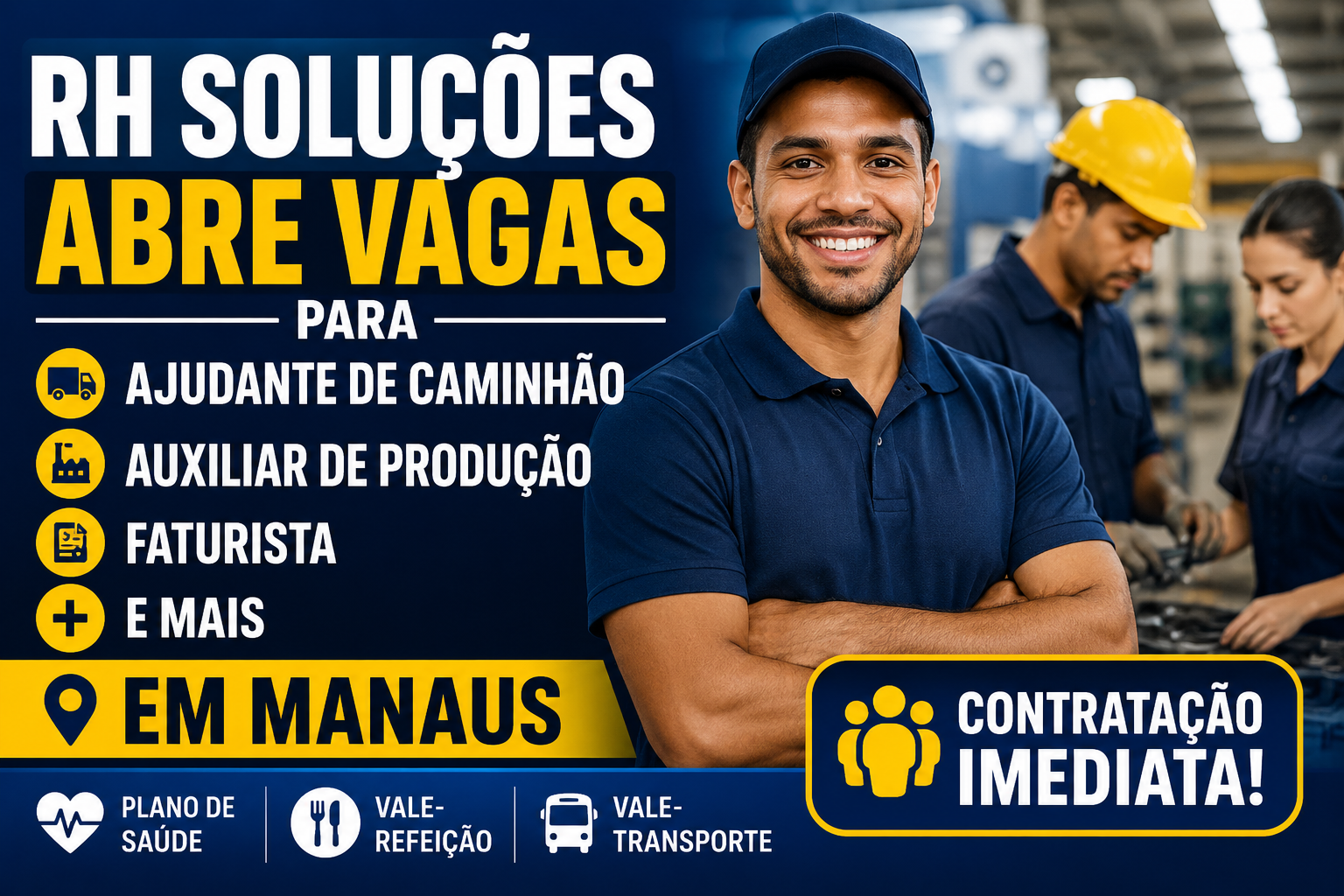 RH Soluções Abre Vagas para Ajudante de Caminhão, Auxiliar de Produção, Faturista e Mais em Manaus com Contratação Imediata
