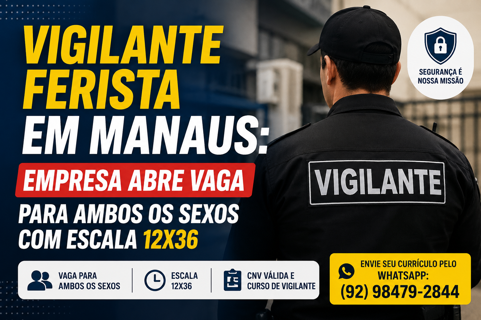 Vigilante Ferista em Manaus: Empresa Contrata para Escala 12×36