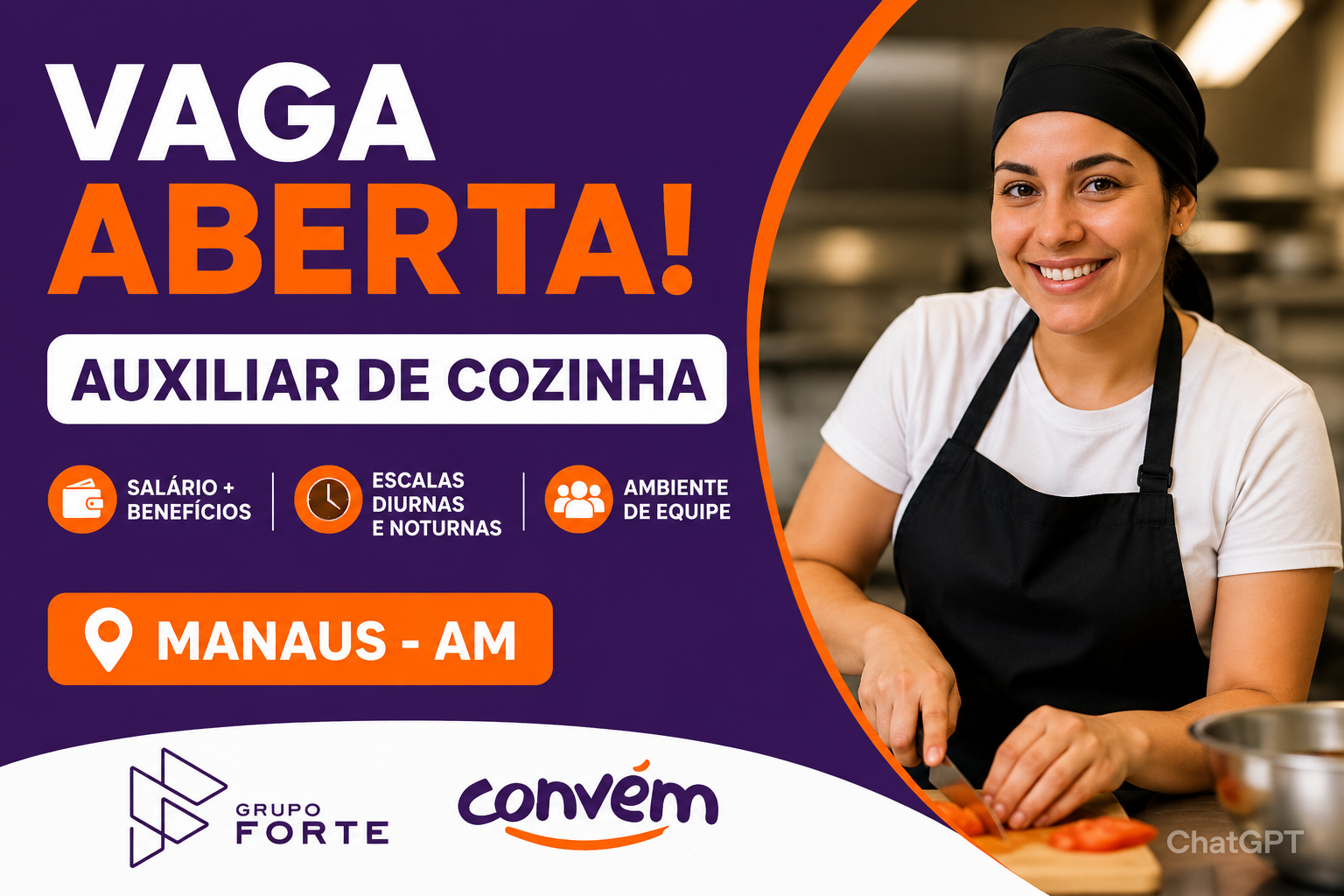 Auxiliar de Cozinha em Manaus: Grupo Forte Contrata