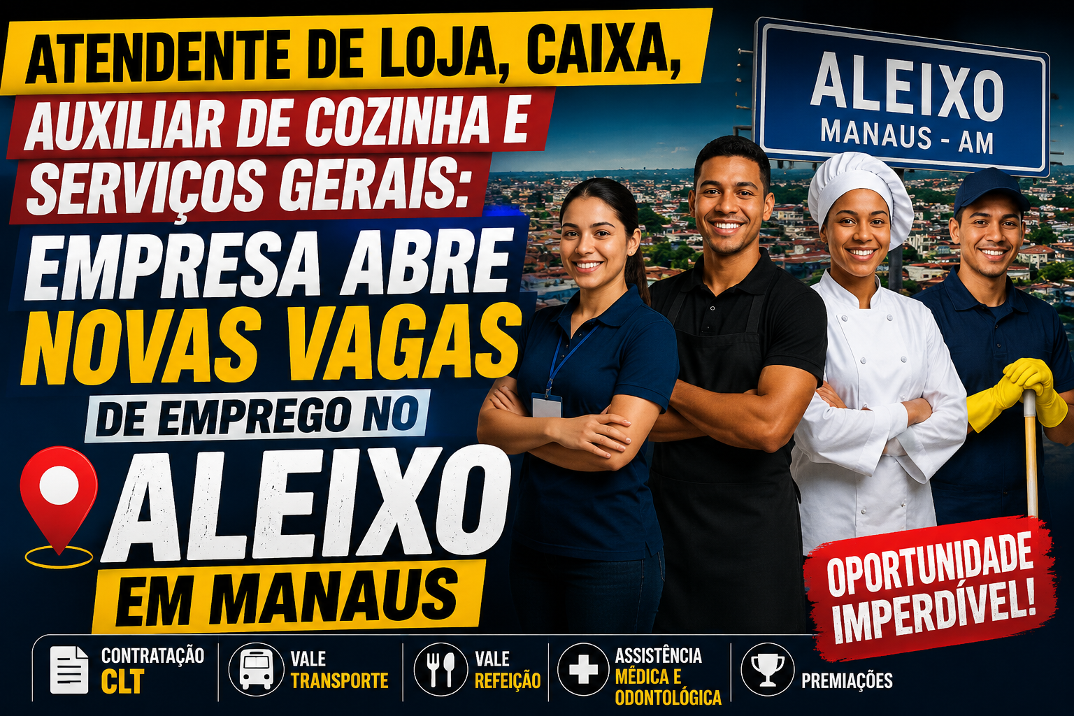 Atendente de Loja, Caixa, Auxiliar de Cozinha e Serviços Gerais: Empresa Abre Vagas no Aleixo em Manaus