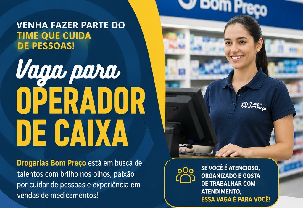 Drogarias Bom Preço abre vaga para Operador de Caixa com benefícios e plano de carreira