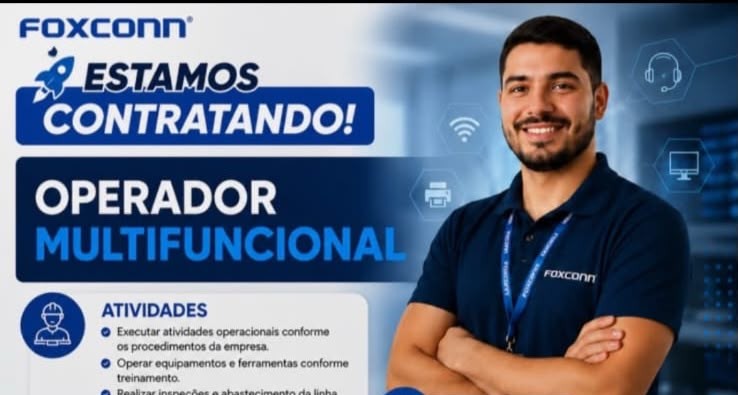 Foxconn abre vagas de emprego em Manaus para Operador Multifuncional, Revisor de Solda e Operador SMT I