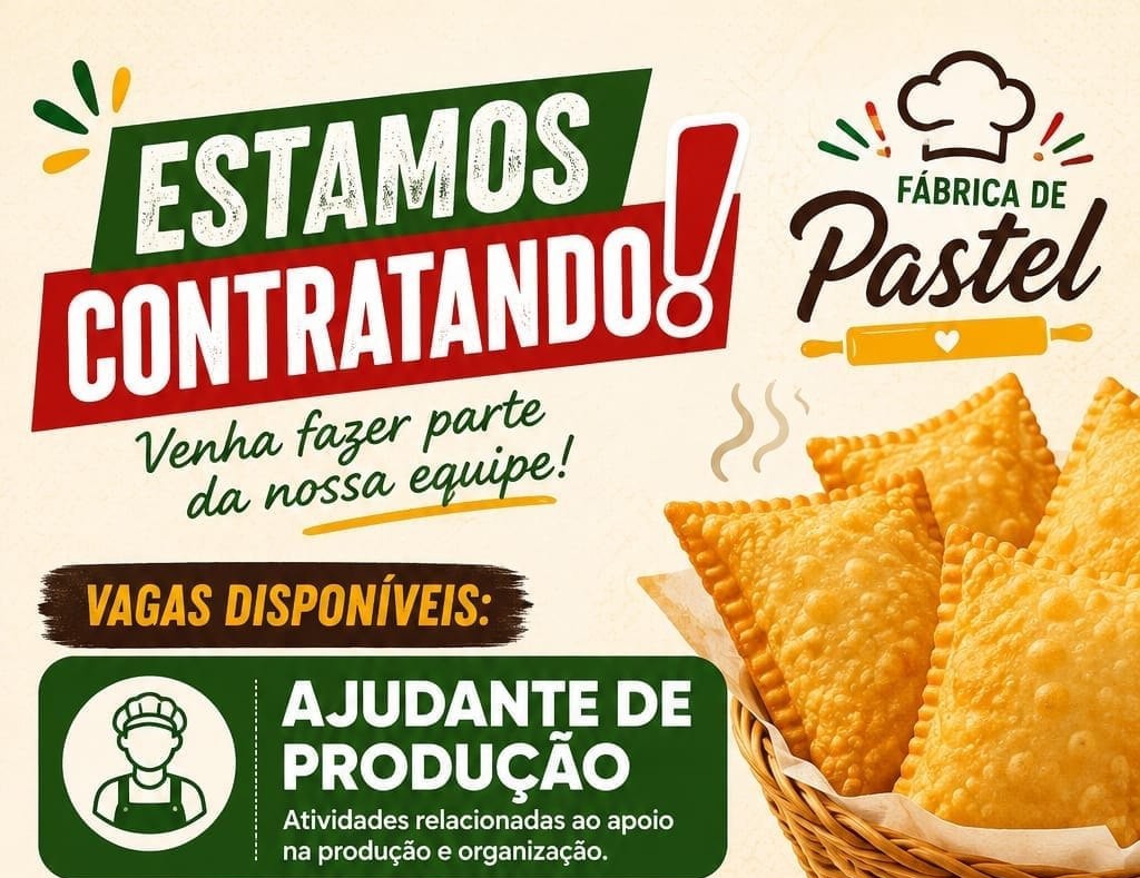 Fábrica de Pastel abre vagas para Ajudante de Produção e Auxiliar de Cozinha; veja como enviar seu currículo