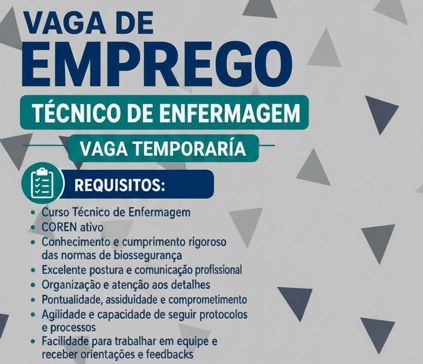 Técnico de Enfermagem: vaga temporária aberta para profissionais com COREN ativo