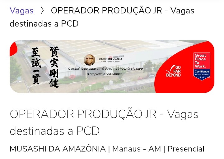📝 Musashi da Amazônia abre vaga para Operador de Produção Jr (PCD) em Manaus