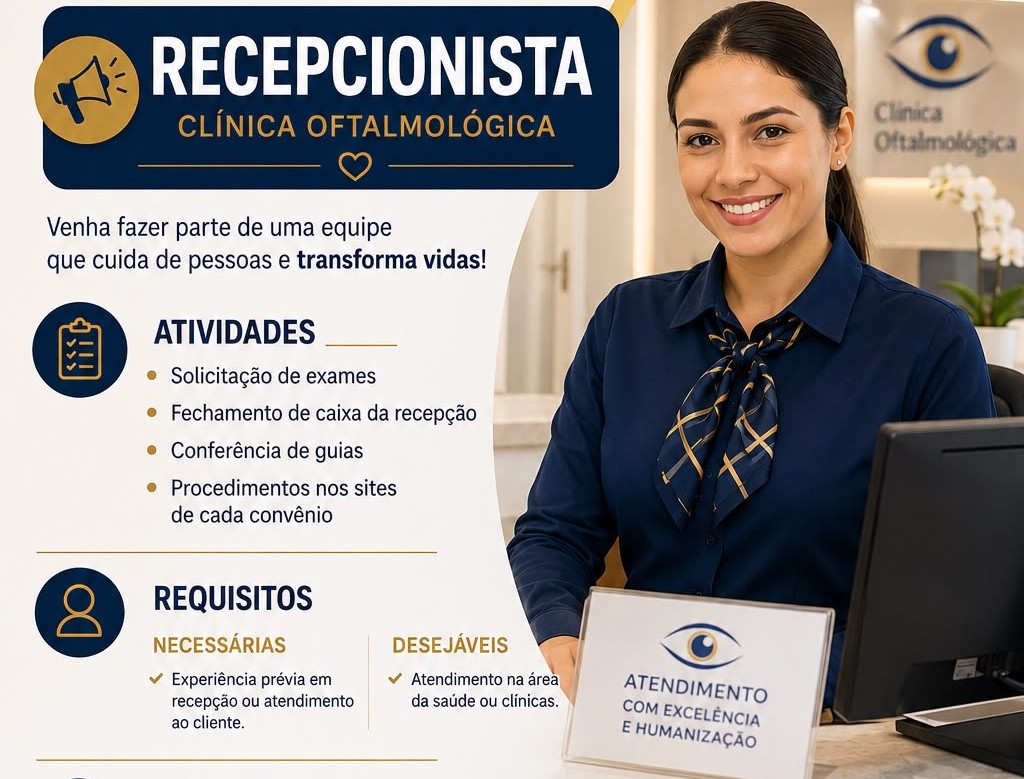 Clínica Oftalmológica abre vaga para Recepcionista em Manaus; saiba como se candidatar