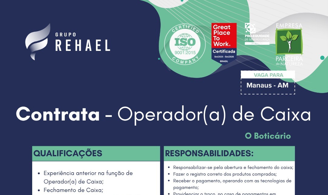 O Boticário abre vaga para Operador(a) de Caixa em Manaus