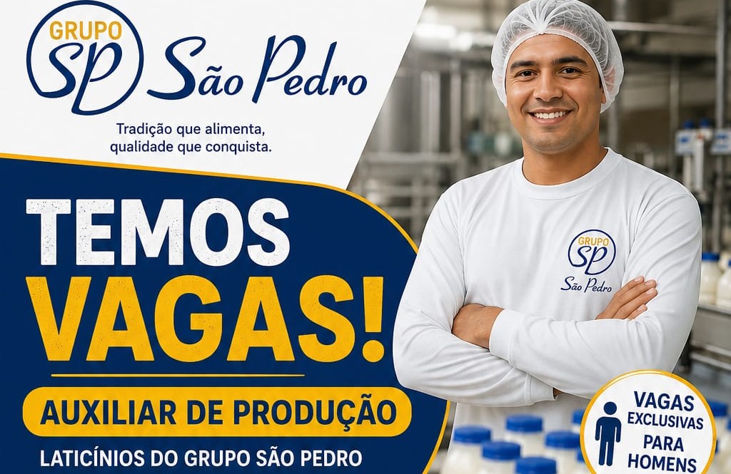 Grupo São Pedro abre vaga para Auxiliar de Produção nos laticínios