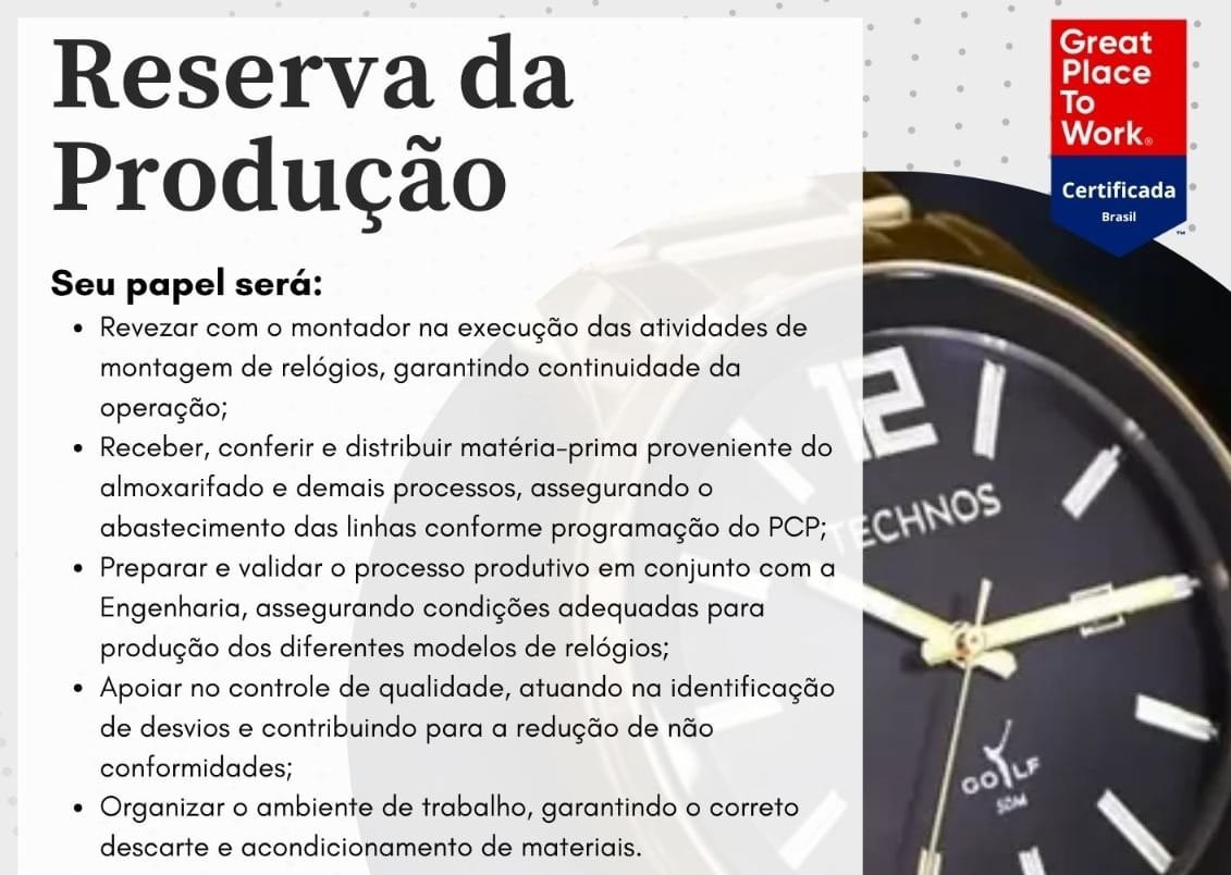 Grupo Technos abre vaga para Reserva da Produção em Manaus