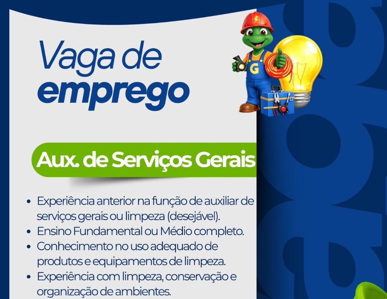 Vaga de Emprego para Auxiliar de Serviços Gerais: Envie o Currículo