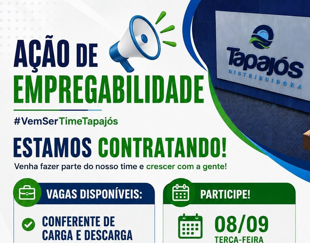 Tapajós Distribuidora abre vagas de emprego em Manaus e realiza seleção presencial nesta terça-feira (8)