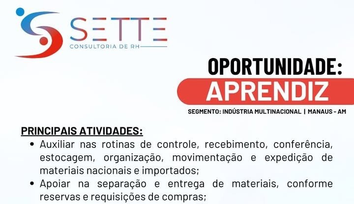 Sette Consultoria abre vaga de Aprendiz em indústria multinacional em Manaus