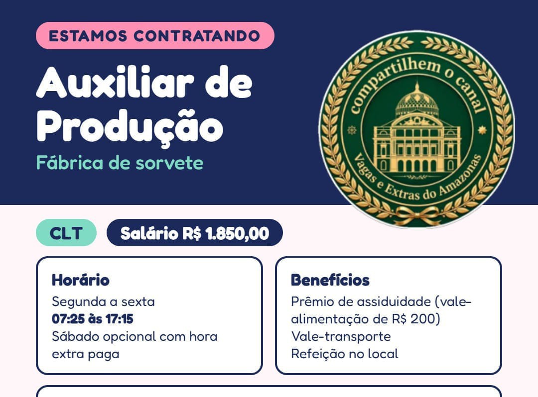 Fábrica de Sorvete Abre Vaga de Auxiliar de Produção em Manaus